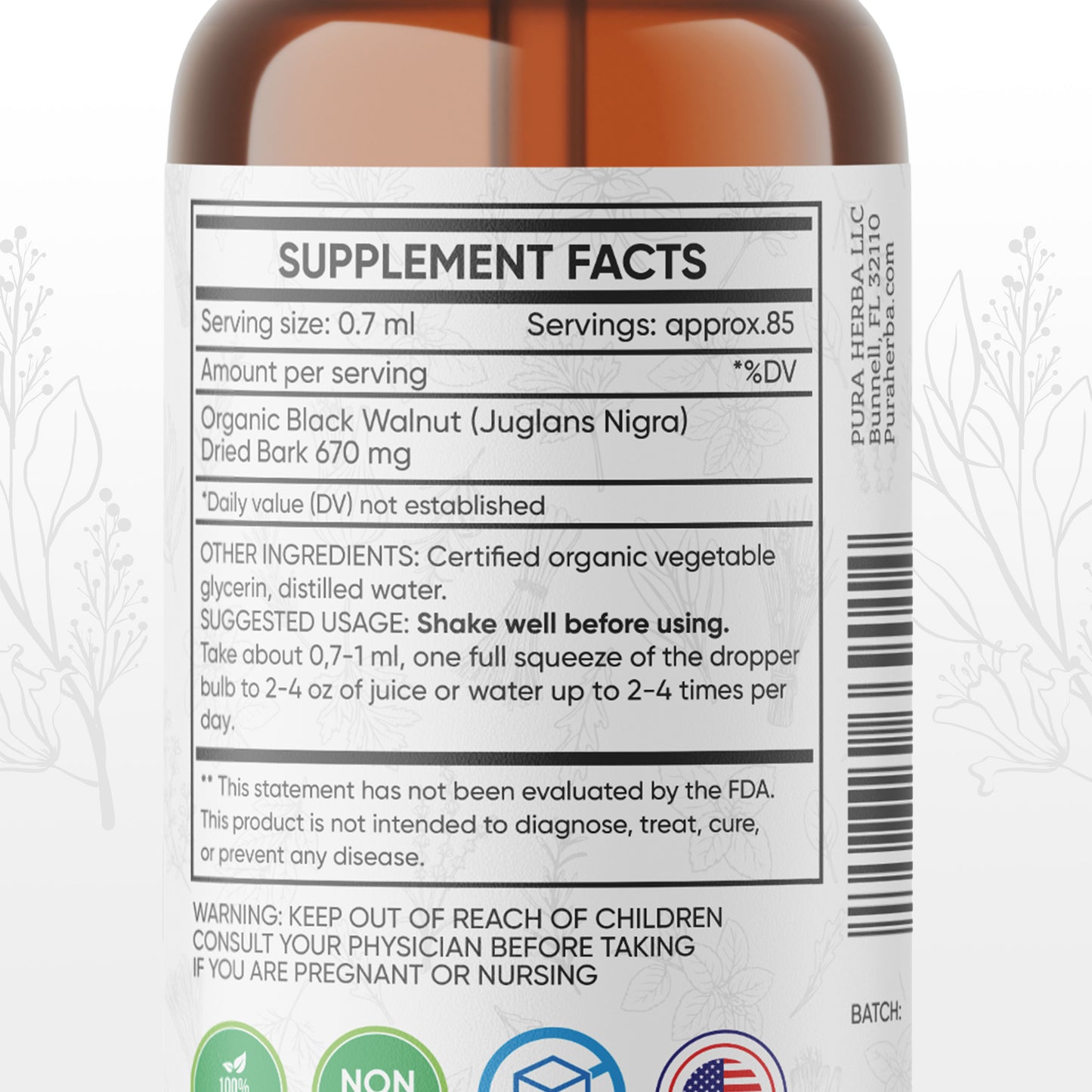 Black Walnut Hull Tincture  - 2 FL Oz